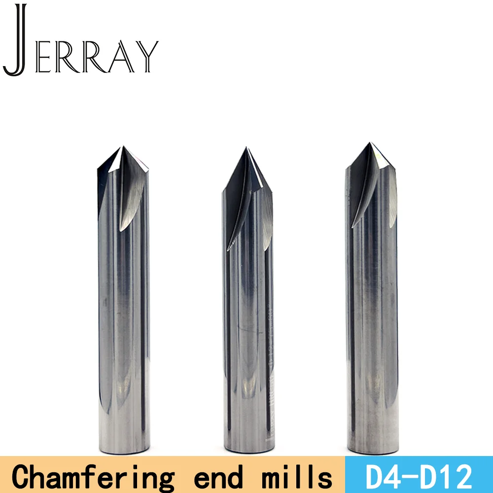 JERRAY D4-D12mm X60 90degree HRC50 4flutes Solid carbide chamfering milling cutter Deburring Edges V Grove Router for Aluminum