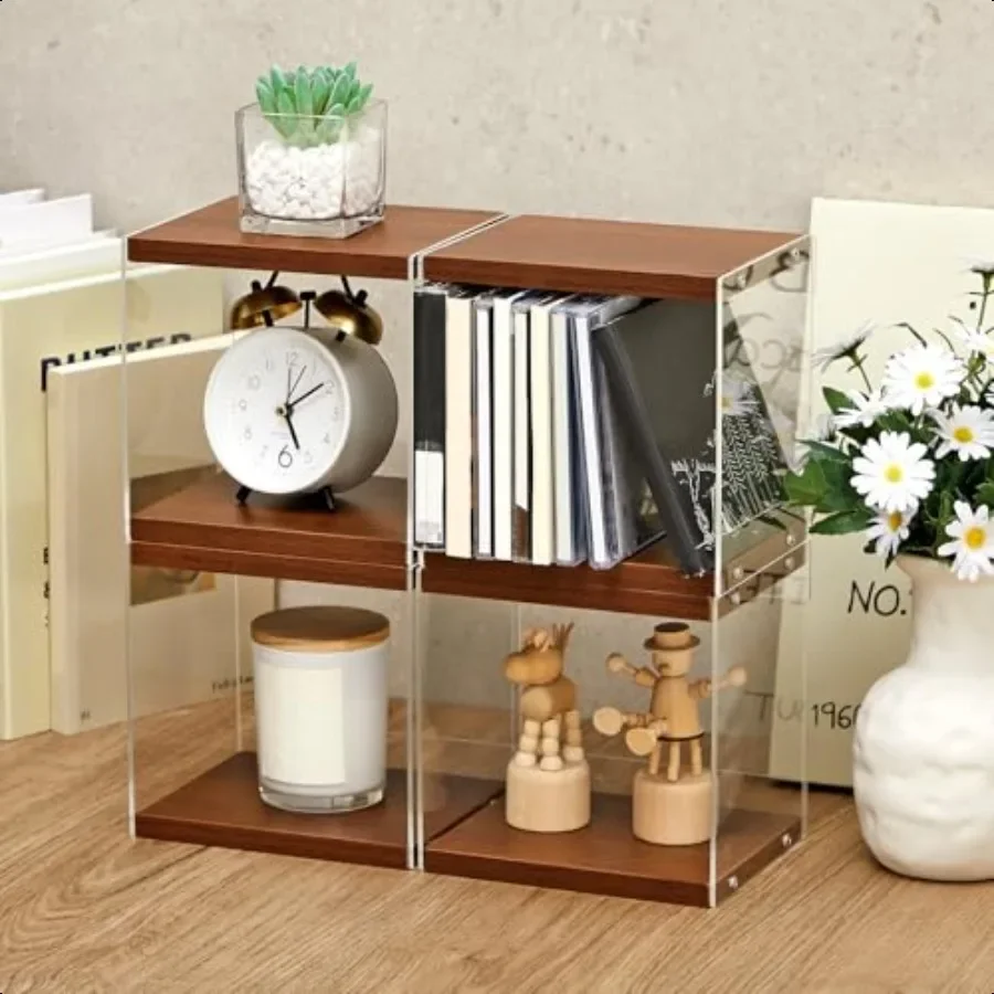 

4 Pcs Retro MDF CD Holder Walnut Colored DVD Shelf Rack Hold 60 CD Cases Game Disc Display Organizer Desk Stand Protection Stor