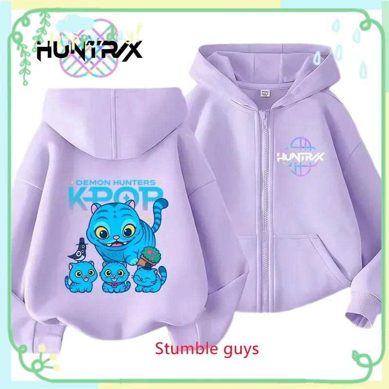

Kpop Demon Hunters Kids Purple Zip Hoodie Spring Autumn Stylish Boys Girls Clothes Match Coat