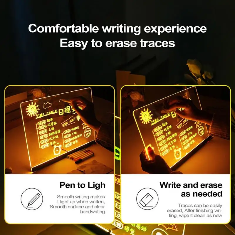 

LED Note Board LED Message Board Rewritable Glow Acrylic Memo Note For Learning Education Entertainment Crafts Games