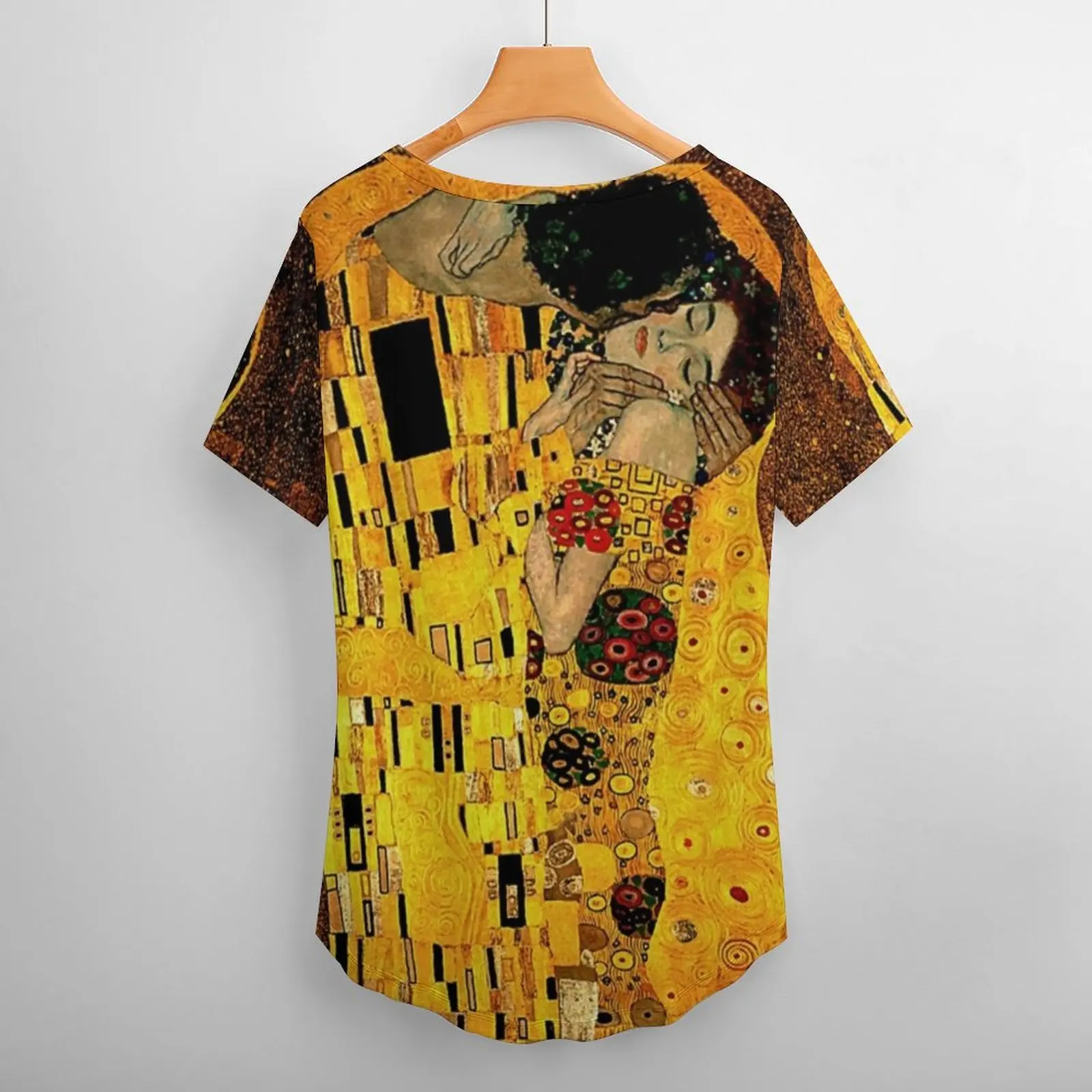 Gustav Klimt T Shirt The Kiss Print Harajuku V Neck T Shirts Short Sleeve Fashion Tee Shirt Summer Design Top Tees Large Size