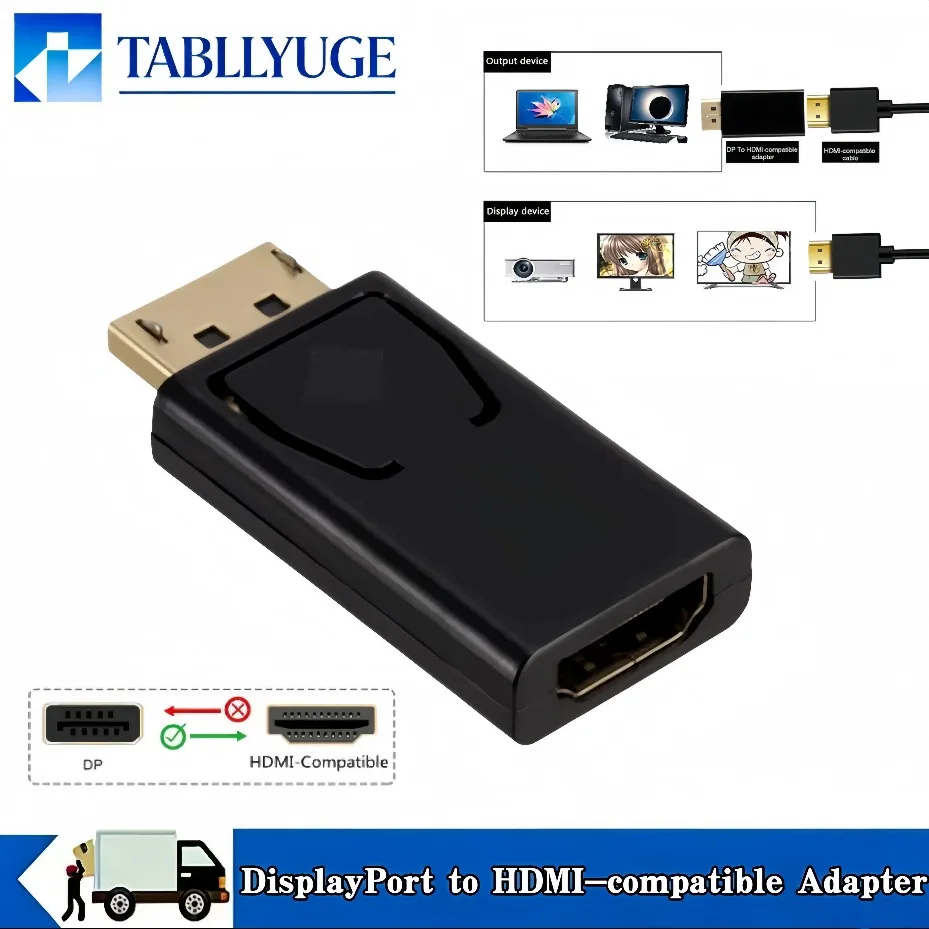 1080P DisplayPort to HDMI Adapter DP Male to HDMI Female Converter Video Audio Output for PC Laptop TV Projector