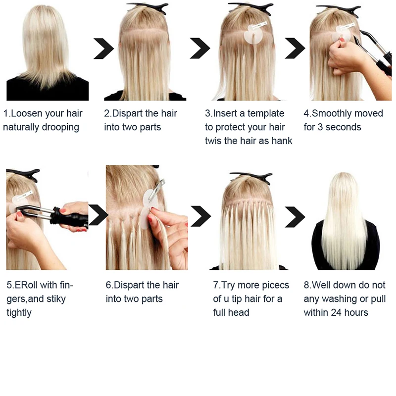 12-20 بوصة طرف مسطح وصلات شعر شعر الإنسان الانصهار وصلات شعر نصائح مسطحة الطبيعية الأسود طرف مسطح ريمي الشعر البشري