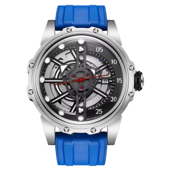 HANBORO Men Automatic Watch 44mm Mechanical Wristwatch Sapphire Mirror 100m Waterproof Luminous Skeleton Dial Miyota 8215