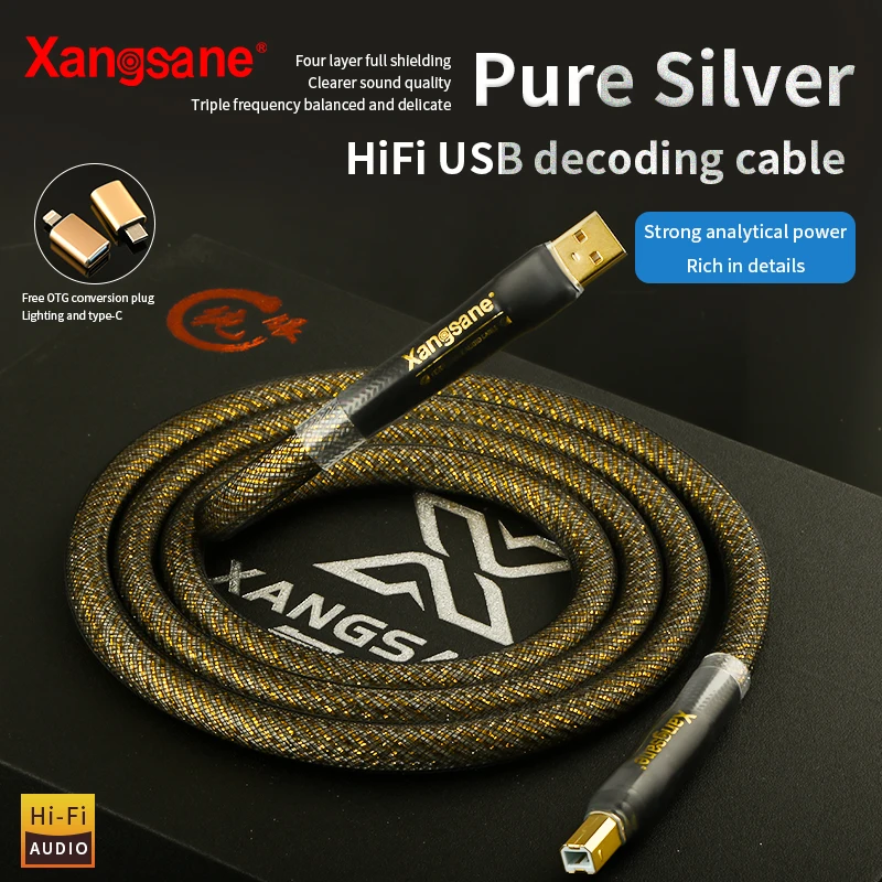 Xangsane HiFi 5N Sterling Silver 4*0.4mm ² kabel USB do dekodowania karty dźwiękowej DAC kabel USB audio