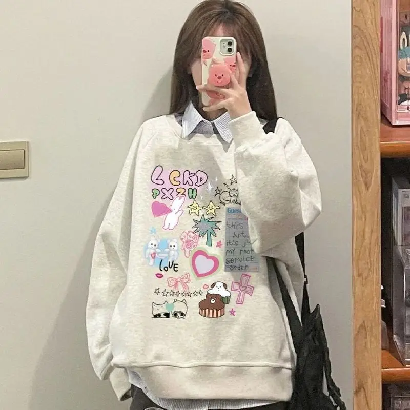 

Винтажный круглый свитшот с начесом для женщин, свободного кроя, осенне-зимний, новый, в стиле колледж, утягивающий топ