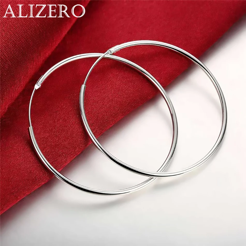 ALIZERO 925 srebro kolczyki koła dla kobiet 50mm 60mm okrągłe koło pętla proste kobieta srebrne kolczyki koła
