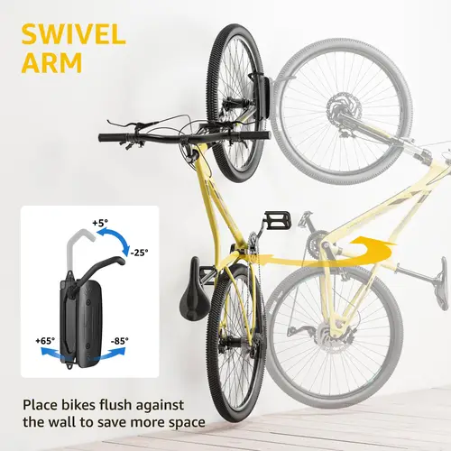 Imagen 2 del producto Soporte de pared giratorio para bicicletas, perchas para bicicletas para garaje, portabicicletas vertical que ahorra espacio, estante de almacenamiento para bicicletas resistente con capacidad para hasta 66 libras, Ea
