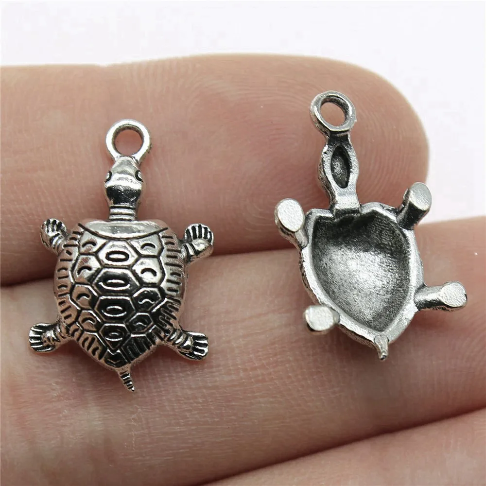 10pcs/lot 22x14mm Tortoise Charms For Jewelry Making Antique Silver Color 0.87x0.55inch