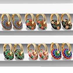 2026 Summer New Trend Colorful Flower Painted Enamel Oil Drip Hoop Earrings for Women Girl Stainless Steel Chunky Huggie Jewelry