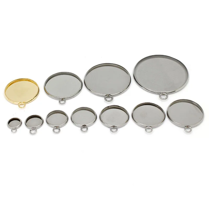 20pcs 6-30mm Stainless Steel Gold Stainless Steel Bezel Trays Cabochon Base Pendant Settings Blank Tray for Jewerly Making