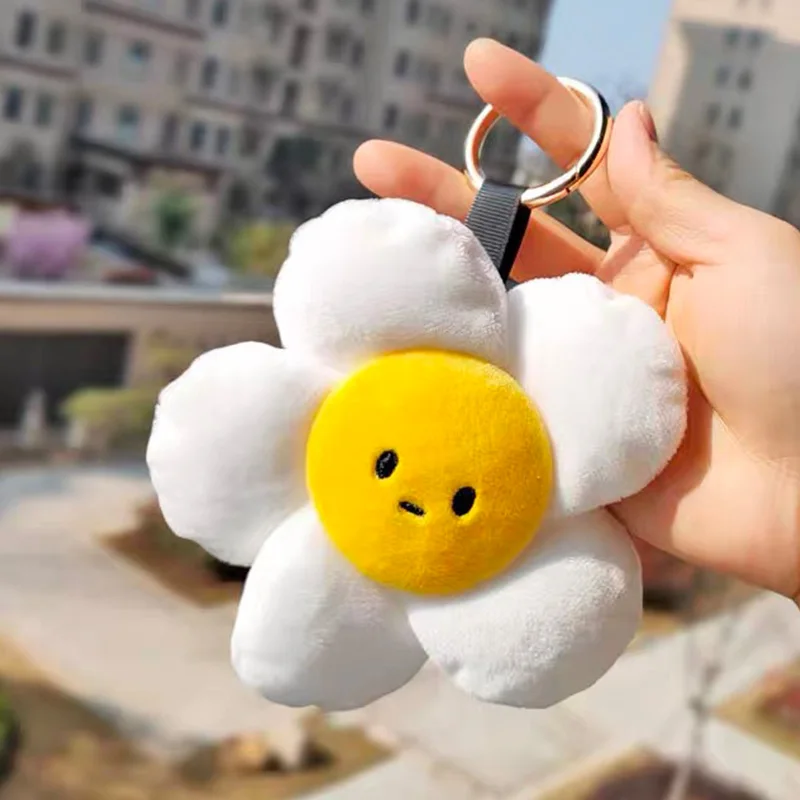 Cute Plush Sun Flower Keychains Kawaii Cartoon Smile Face Flower Dolls Bag Pendants Car Key Chain Charms Accessories Keyring