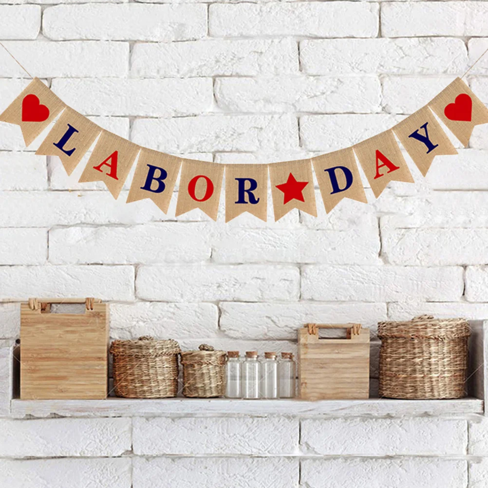 

Labor Day Flag Linen Banner for Bunting Garland Party Decorative Home Decorate Decorations