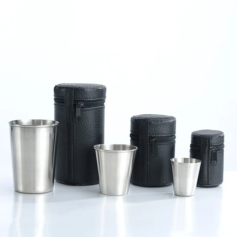 

30/70/170ml Outdoor Practical Travel Stainless Steel Cups Mini Set Glasses For Whisky Wine Beer With Case Portable Drinkware