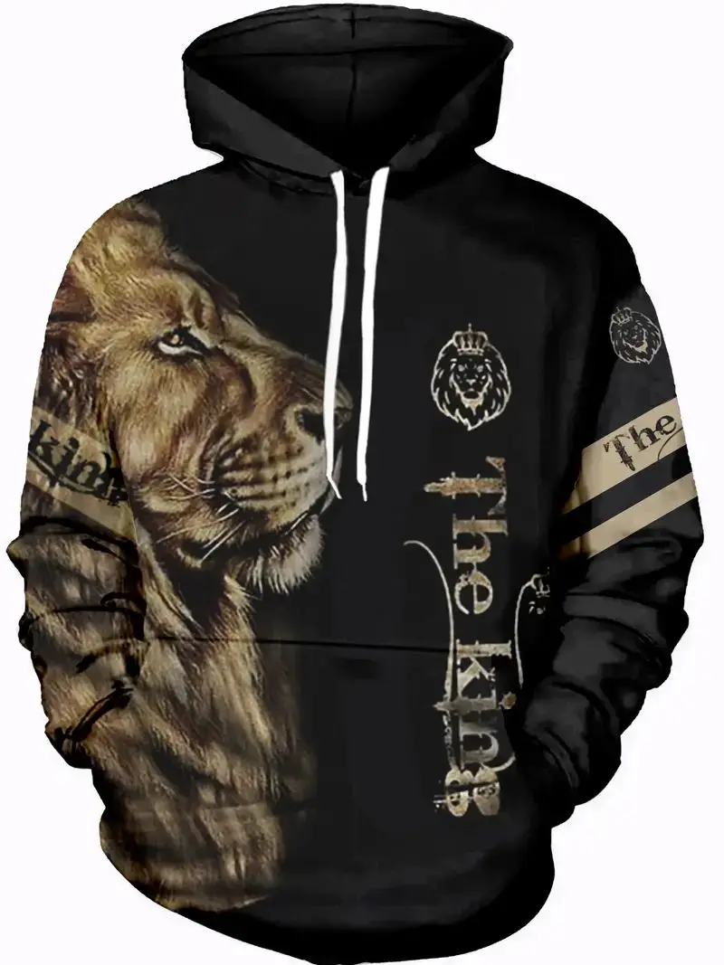 

2023 Hoodies For Men, Lion Print Hoodie, Men’s Casual Pullover Hooded Sweatshirt With Kangaroo Pocket For Spring Fall, As Gifts