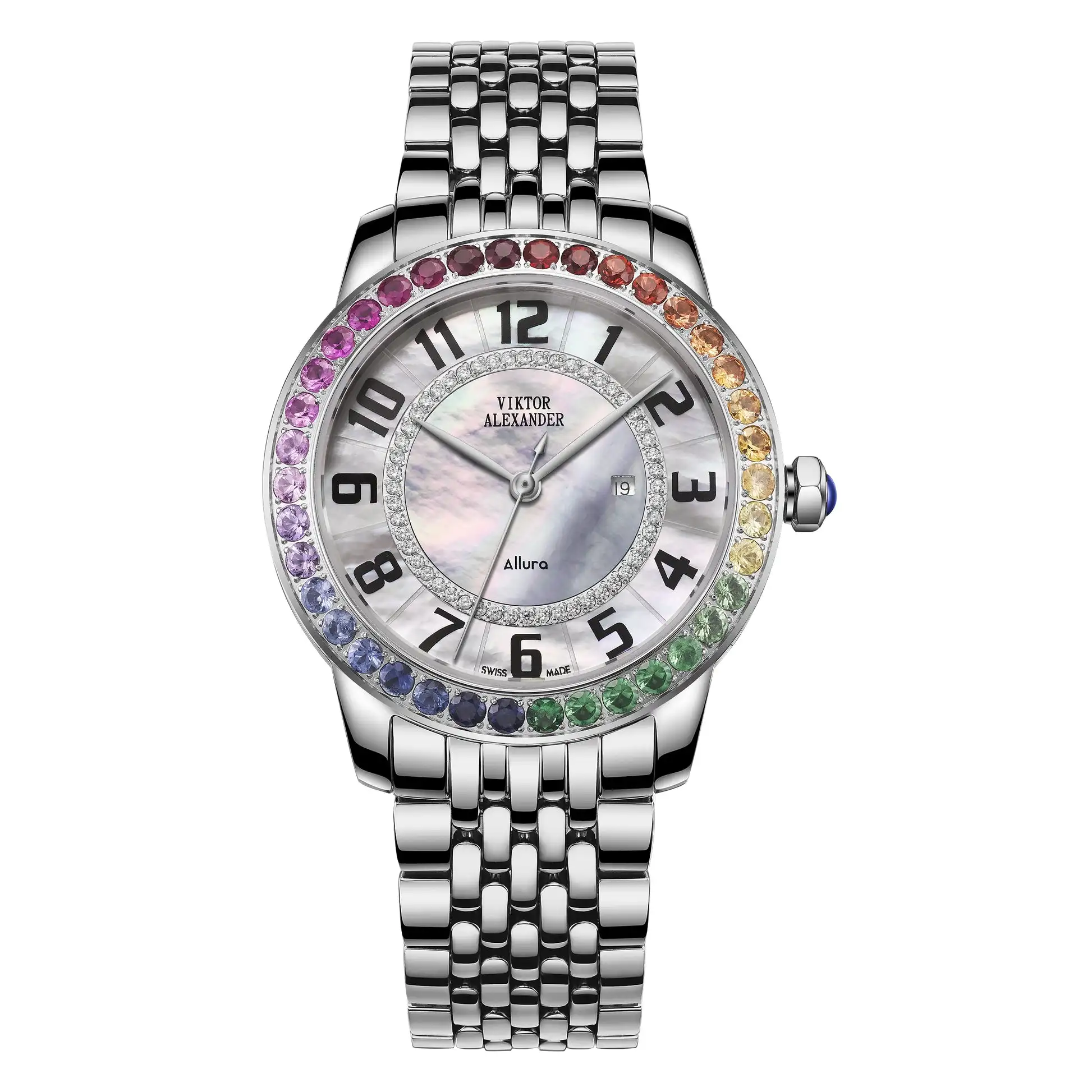 

Allure Series 36mm Classic Simple Dial Natural White Sapphires Luxury Waterproof Women Quartz Watch Swiss Ronda Quartz Movement