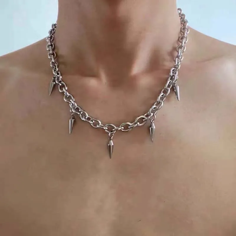 Punk Hip Hop Metal Rivet Pointed Choker Necklace for Women Men
