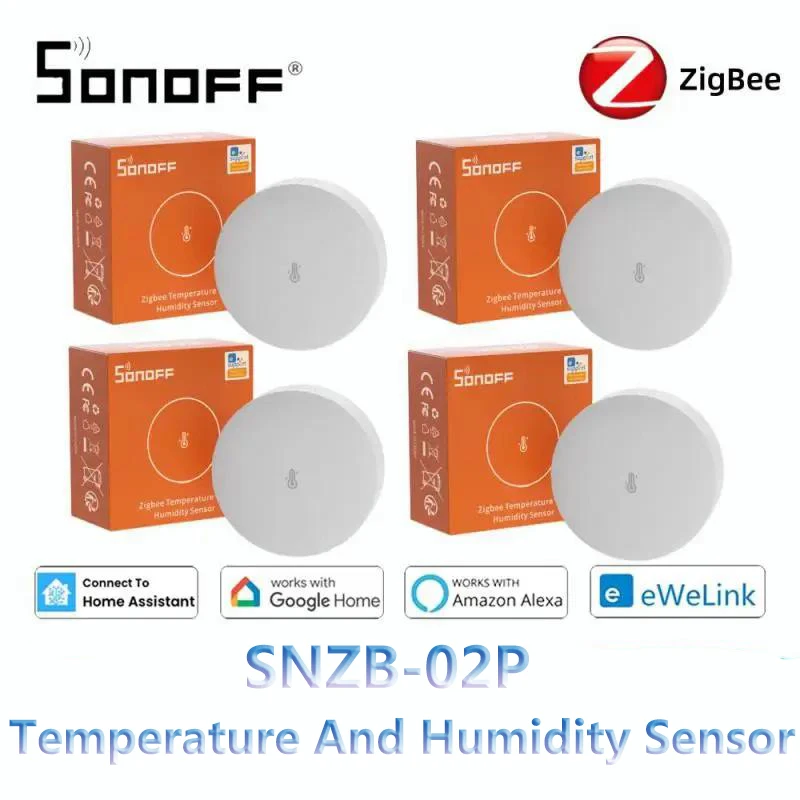 SONOFF-Sensor de Temperatura e Umidade Zigbee, Smart Home Termômetro Detector, Trabalhar com Alexa, Google Home, Ponte Zigbee, SNZB-02P