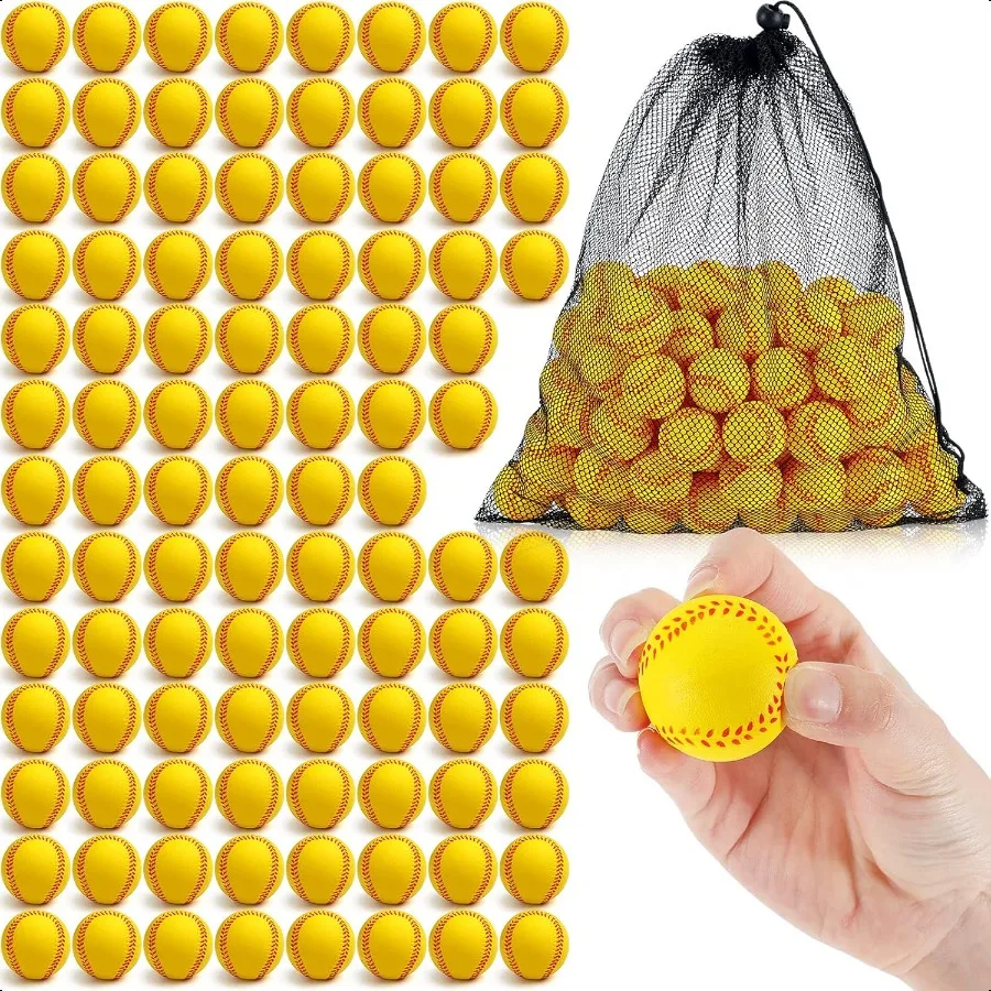 

Wettarn 100 Pcs Mini Training Foam Baseballs Soft Baseballs with Storage Bag Practice Ball for Hitting Pitching hines Batting A