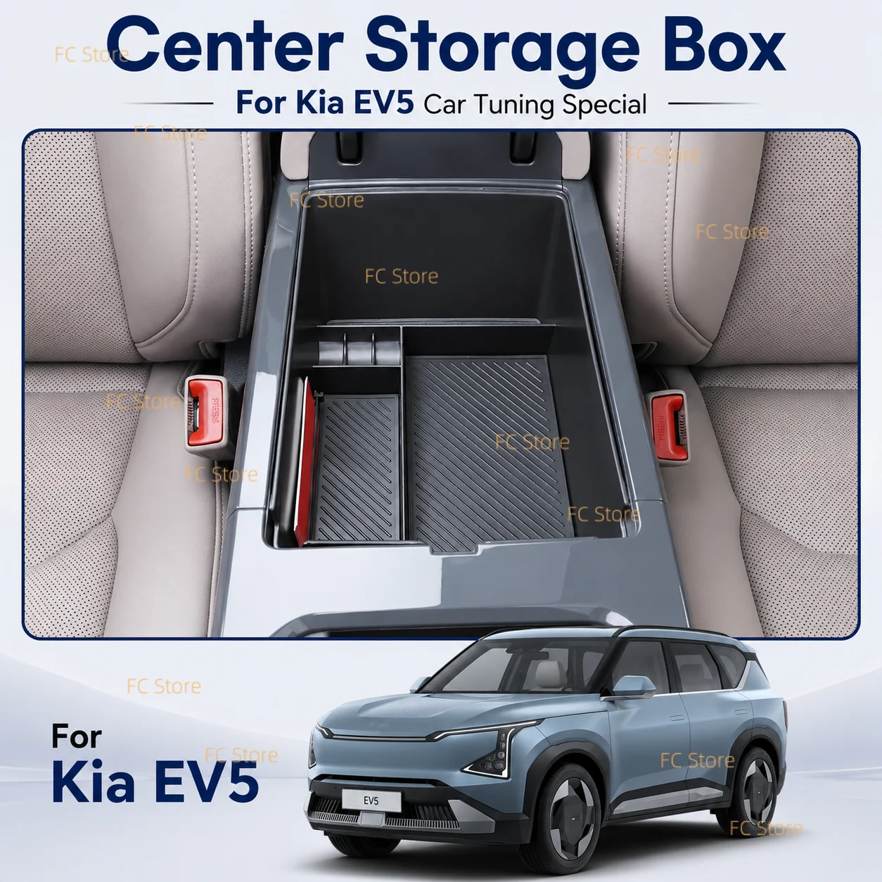 Caixa de Armazenamento para Apoio de Braço Central Kia EV5, Organizador de Console Central Kia, Bandeja Porta-Acessórios, Peças de Reposição