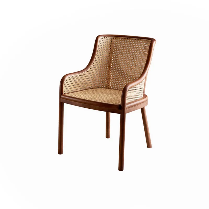 Factory Direct 2026 luxury dining chair rattan Nordic back recliner B & B solid wood home soft bag medieval chair hotel Internet