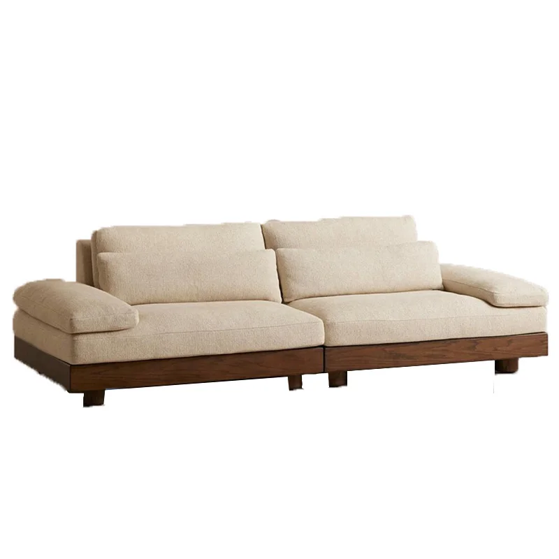 

Nordic medieval solid wood living room three-person sofa American simple modern log style homestay corner combination large sofa