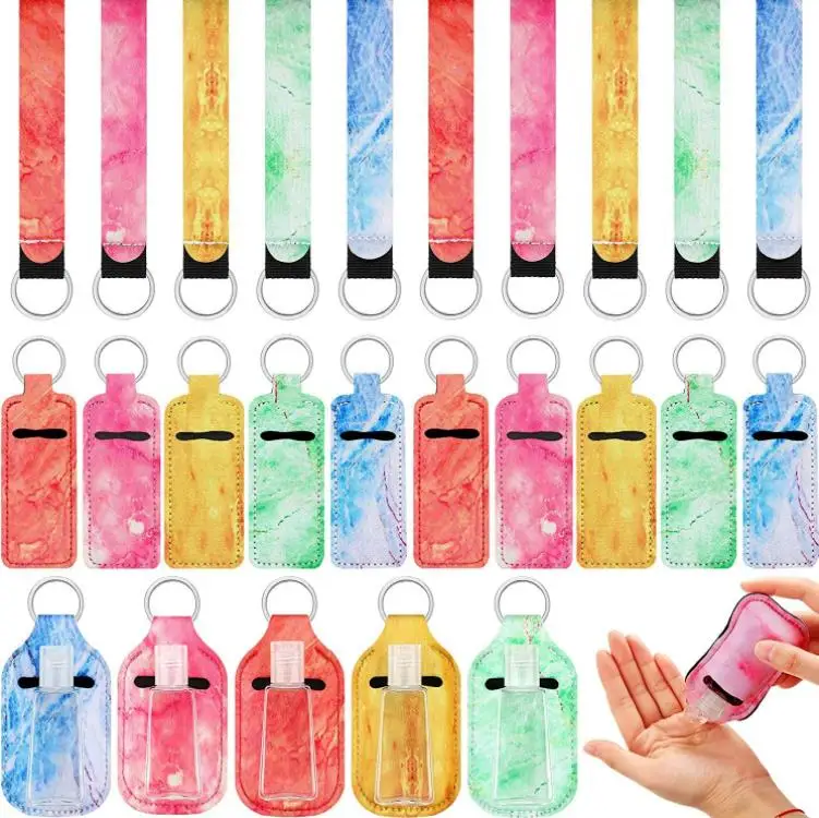 pcs/set Neoprene Marble Wristlet Keychains Chapstick Holder Hand Sanitizer Travel Empty Bottles Set With Metal Key Chain ni448