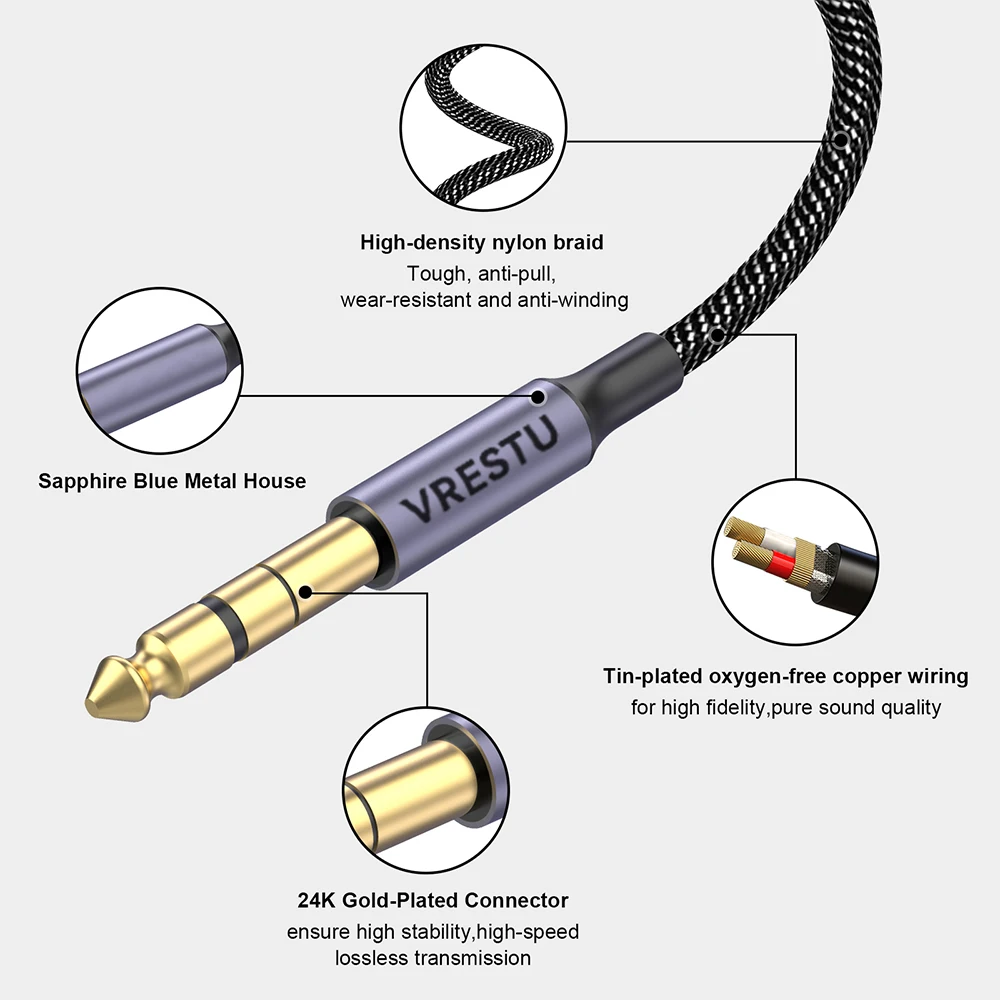 6.5mm to 3.5mm TRS 6.35mm 1/4 Male to 3.5mm 1/8 Female Stereo Headphone Jack Audio Adapter for Amplifier Piano Guitar Instrument