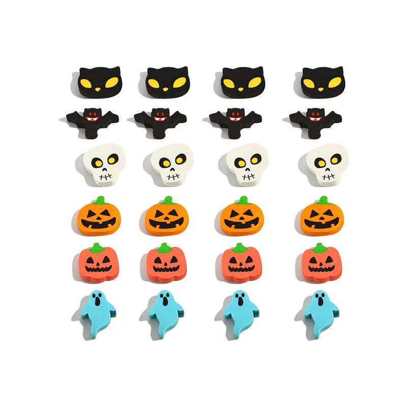 10Pcs/Lot Creative Halloween Eraser Cute Cartoon Bat Pumpkin Ghost Skull Pencil Erasers Kids Stationery Rubber School Supplies