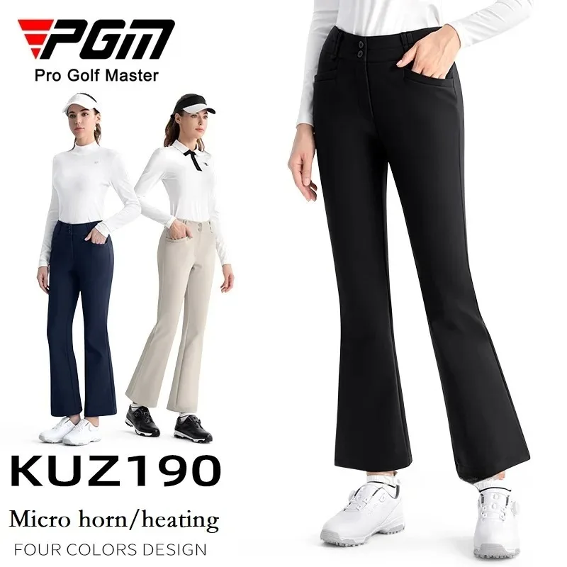 2025 Pgm Female GOLF Pants Double Layer Warm Sports Pants Fashion High Waist Slim Casual Trousers Windproof Flared Golf Clothing