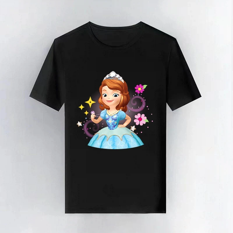 

Kawaii принцесса Диснея с короткими рукавами и принтом, повседневная одежда для родителей и детей, модная футболка для девочек, футболка с героями мультфильмов, женская свободная одежда