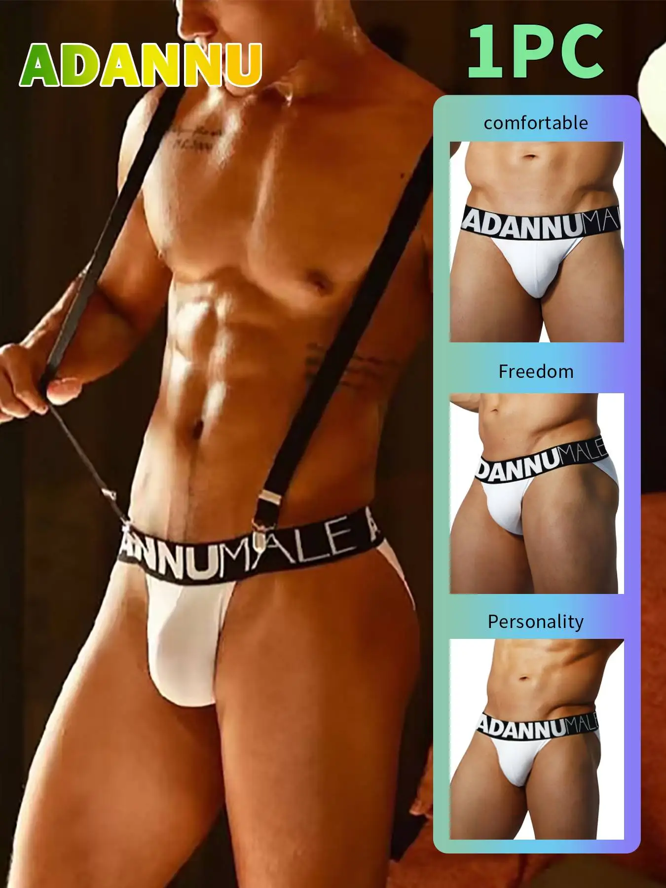 

1pcs-Men's Hip-Lifting Sport Shorts - High-Slit Design, Comfortable & Breathable Cotton, Low-Rise Briefs, Slimming & Shaping.