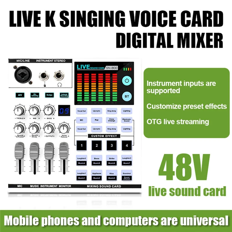 

ABZW SN800 Live Sound Card For Broadcast Recording KTV Multifunctional Live Sound Card