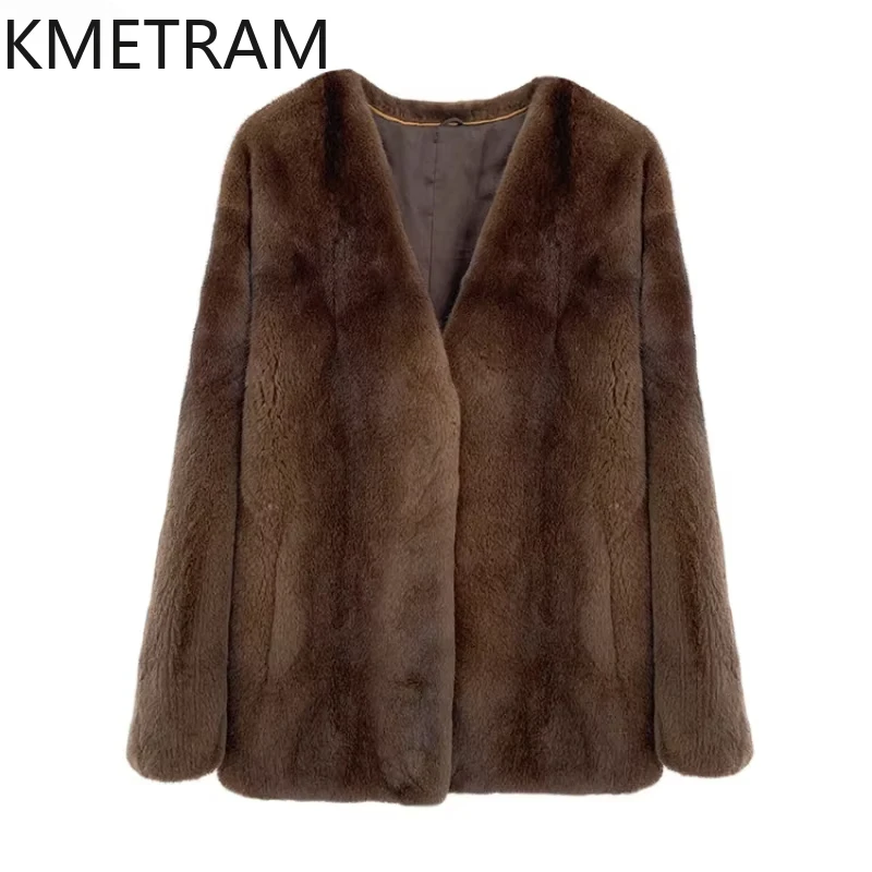 Real Danish Mink Fur Coat Women Luxury Coffee Color Fur Jacket Winter Outerwears High Quality Womans Clothing шуба женская 2024