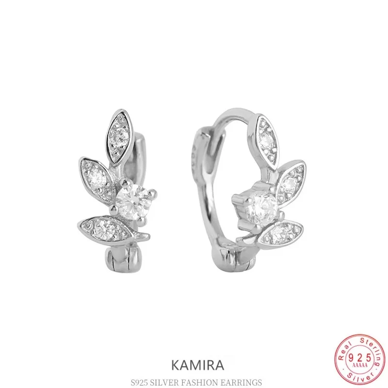 

KAMIRA 925 Sterling Silver Beautiful Fashion Zircon Leaf Patch Earrings High Design Temperament Fine Jewelry