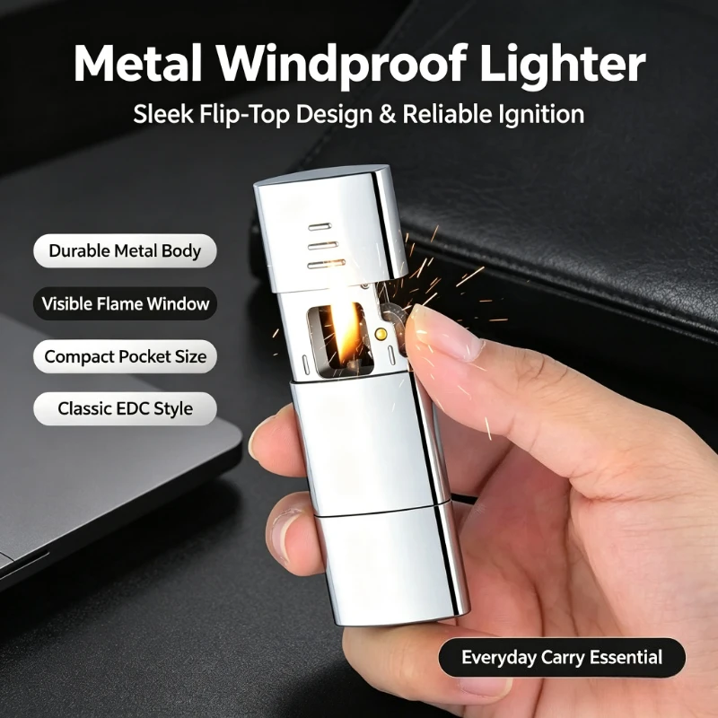 Cool Grinding Wheel Pull-out Ignition Metal Oil Lighter, Retro Cigarette Igniter, Stylish Daily Smoking Gadget for Men
