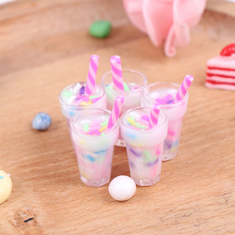 5Pcs Pretty Miniature Cream Drinks Bottles Model Kitchen Cup Shape Ornament