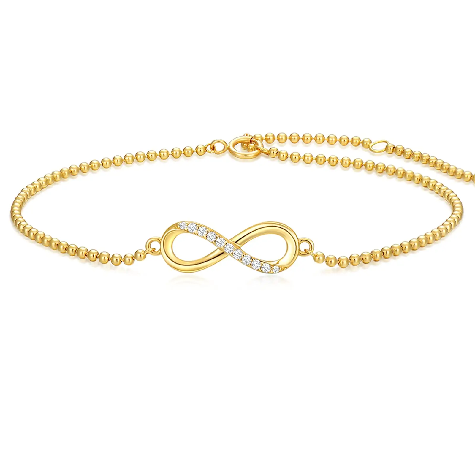 

YFN Real 14k Gold Diamond Infinity Bead Chain Bracelet for Women Anniversary Jewelry for Wife Love Gifts