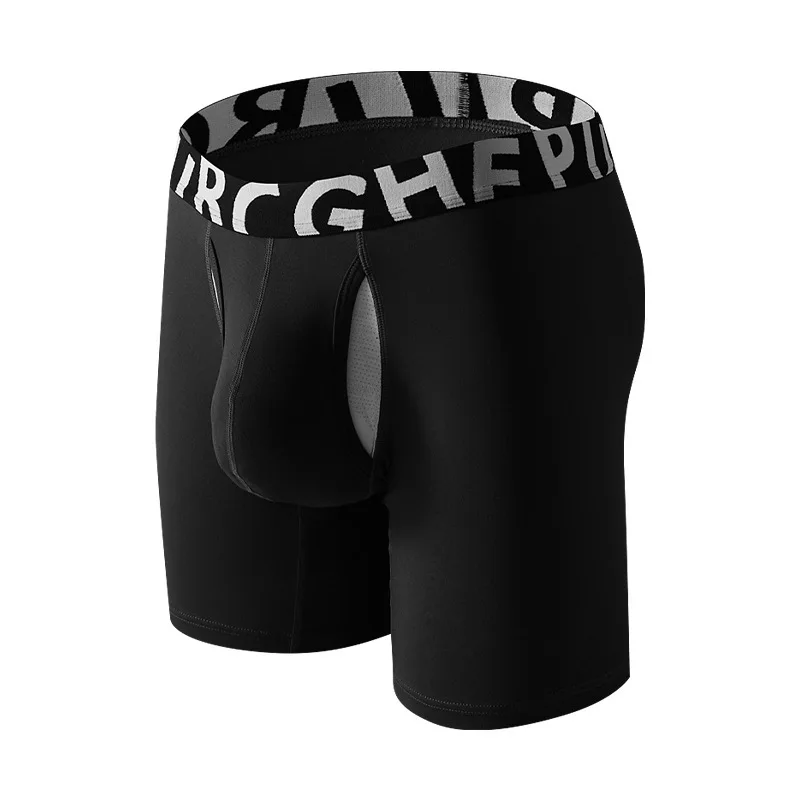 Mens Boxers Long Legs Sports Underwear Wear-Resistant Separate Side Opening Pouch Trunks Breathable Underpants Knickers Slip
