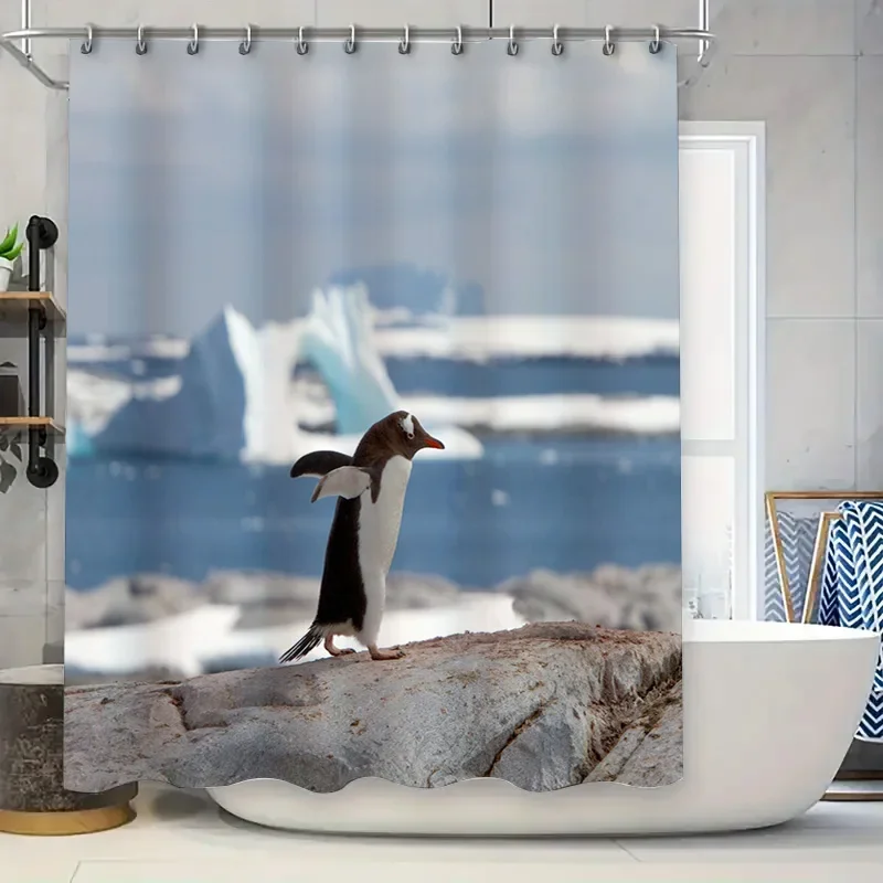 

Очаровательная занавеска для душа с изображением пингвинов, декор для ванной комнаты с арктическими животными для детских комнат, водонепроницаемая тканевая подкладка для ванной с принтом, сине-белая