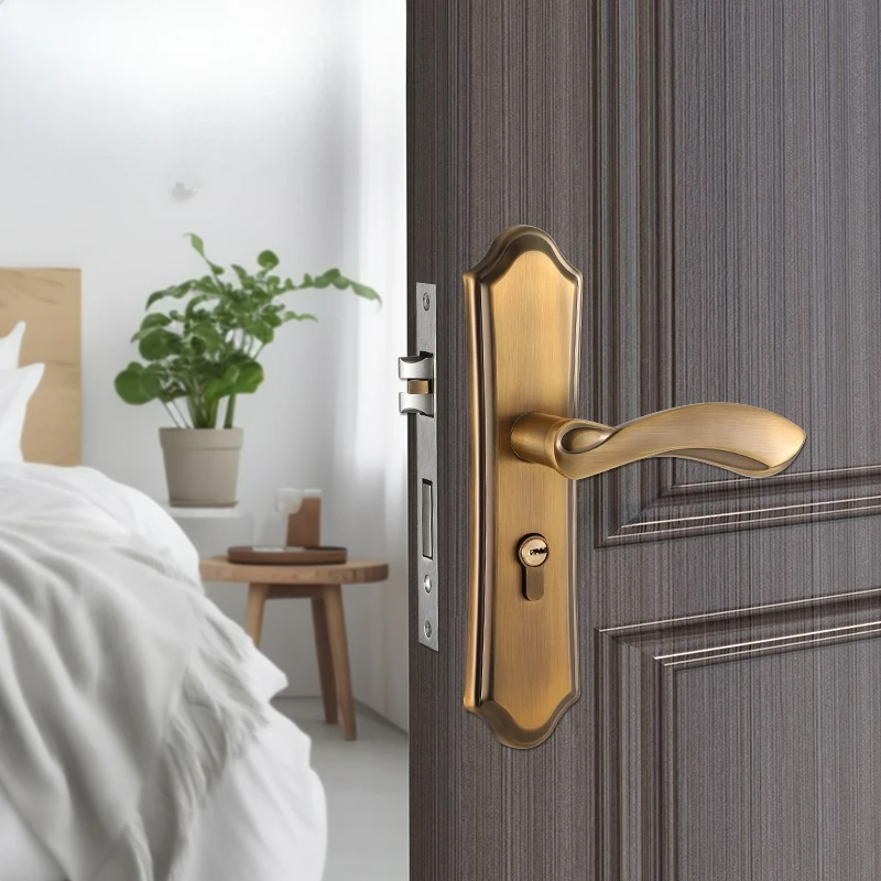 Stainless Steel Panel Integrated Lock Set for Household Horizontal Handle Lock, Silent Indoor Wooden Door Lock