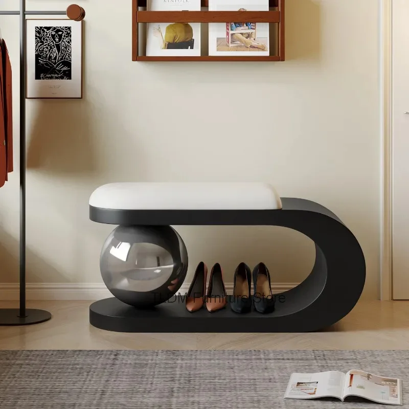 Geometric Curved Shoe Bench Spherical Support Padded Soft Seat Open Storage Shelf Modern Entryway Foot Stool for Home Decor