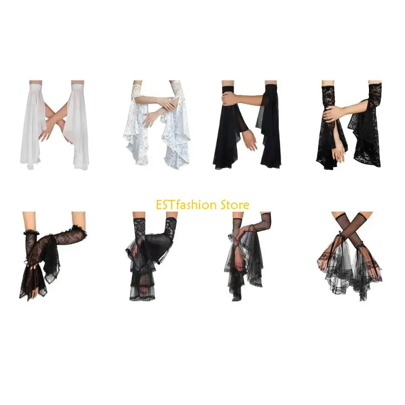 

Y5GC Готические перчатки с кружевными рукавами в викторианском стиле, элегантная одежда для женщин, костюм