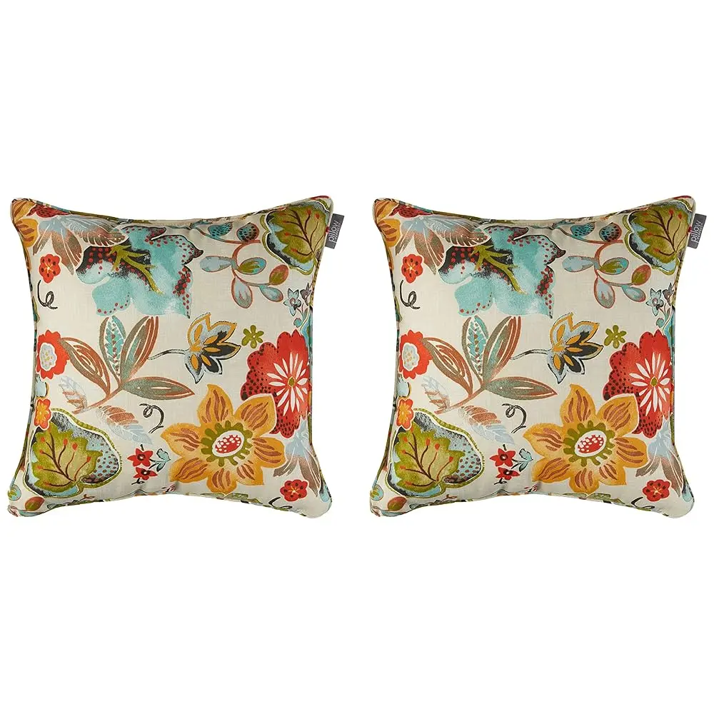 

Bright Floral Indoor/Outdoor Accent Throw Pillow Plush Fill, Weather, And Fade Resistant, Large - 18.5"" X 18.5"", Ivory