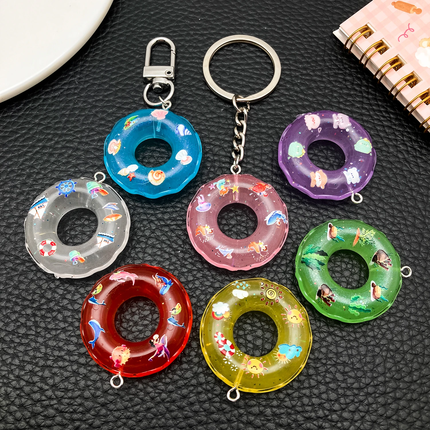 4/10pcs Hot-Selling DIY Resin Creative Realistic Transparent Color Swim Ring Pendants, Summer Charm Accessories for Phone Straps image 4