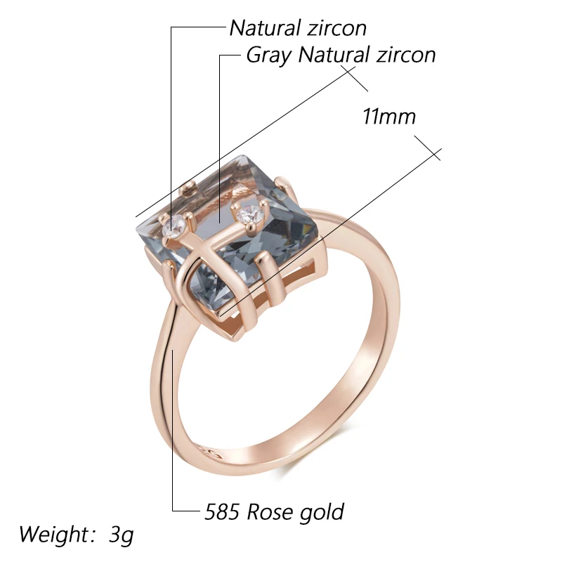 Kinel Hot Shiny Grey Natural Zircon Bride Rings for Women Fashion 585 Rose Gold Color High Quality Daily Fine Vintage Jewelry