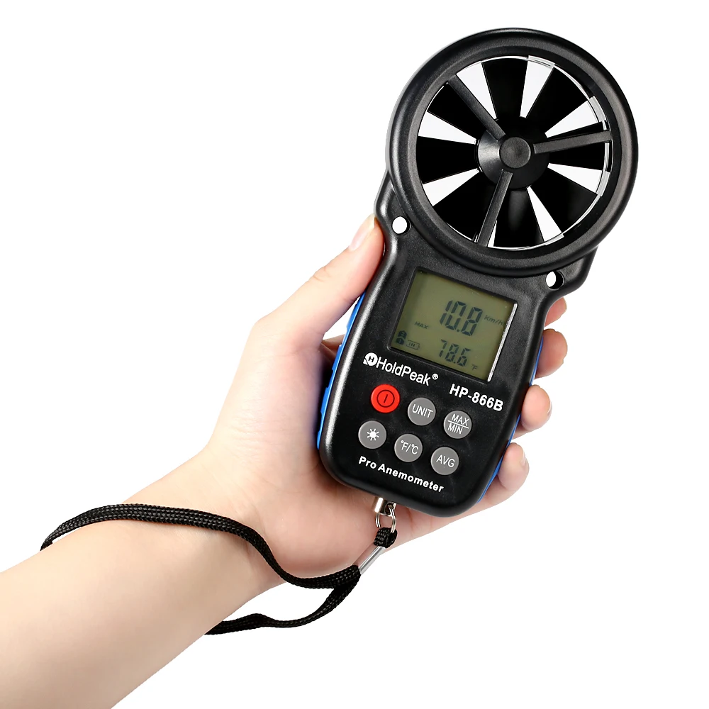 HoldPeak HP-866B Digital Anemometer Temperature Meter Mini Wind Wind Speed Air Velocity Measuring Wind Sensor Windmeter 0-30m/s