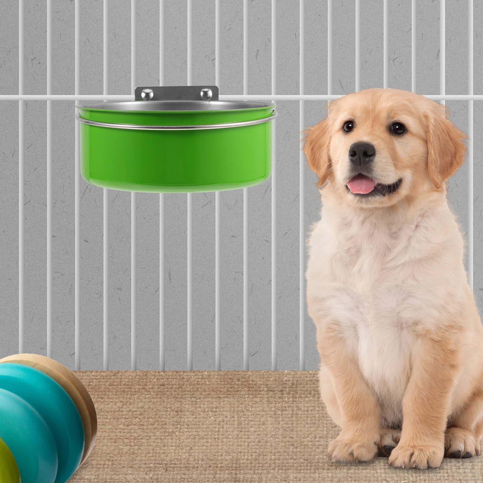 

Elevated Dog Bowl Stainless Steel Cat Bowls Attach Cage Pet Small Dogs Puppy Food Kitten Water Green 18x6 5CM Easy Feeding
