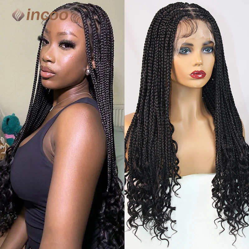 

24" Synthetic Curly Braided Wigs With Curls Lace Front Cheap Wigs On Clearance Box Braid Wig For Black Women Curl Braids Incoo