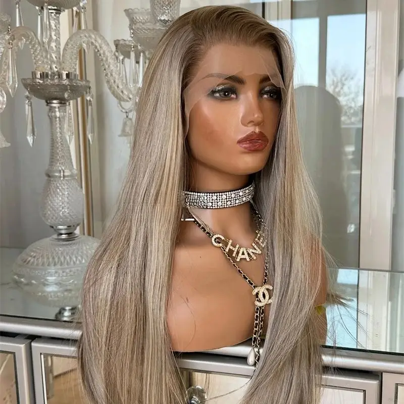 أعلى بيع أومبير براون شقراء الاصطناعية HD الدانتيل شعر مستعار أمامي لينة طويلة طول شعر مستعار مستقيم المصنع الأصلي رخيصة الباروكات غلويليس الباروكات #4